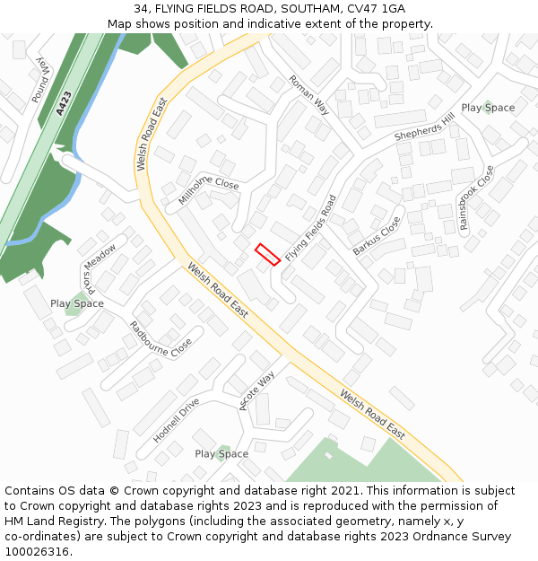 34, FLYING FIELDS ROAD, SOUTHAM, CV47 1GA: Location map and indicative extent of plot