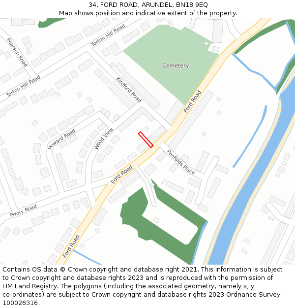 34, FORD ROAD, ARUNDEL, BN18 9EQ: Location map and indicative extent of plot