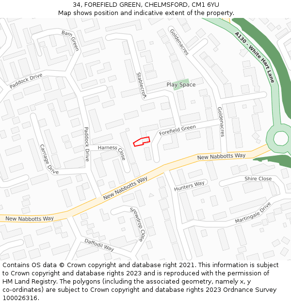 34, FOREFIELD GREEN, CHELMSFORD, CM1 6YU: Location map and indicative extent of plot