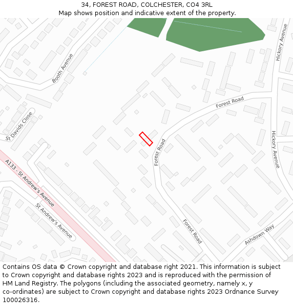 34, FOREST ROAD, COLCHESTER, CO4 3RL: Location map and indicative extent of plot