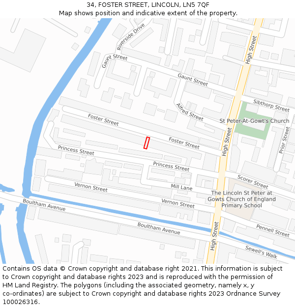 34, FOSTER STREET, LINCOLN, LN5 7QF: Location map and indicative extent of plot