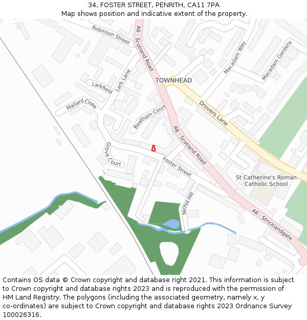 34, FOSTER STREET, PENRITH, CA11 7PA: Location map and indicative extent of plot
