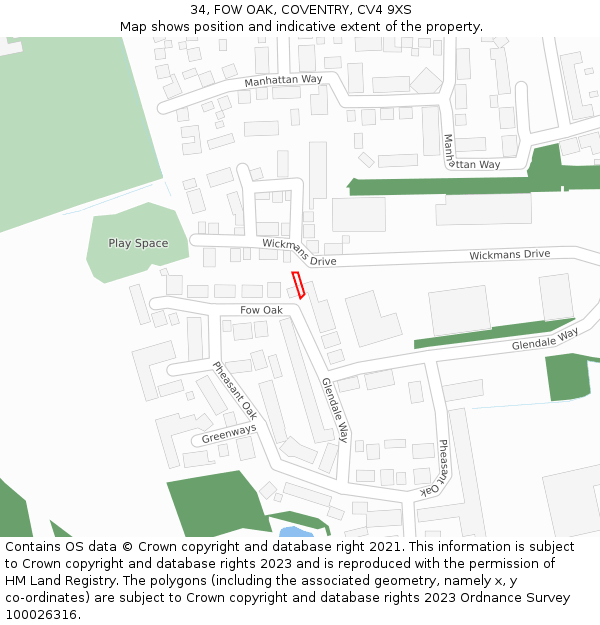 34, FOW OAK, COVENTRY, CV4 9XS: Location map and indicative extent of plot