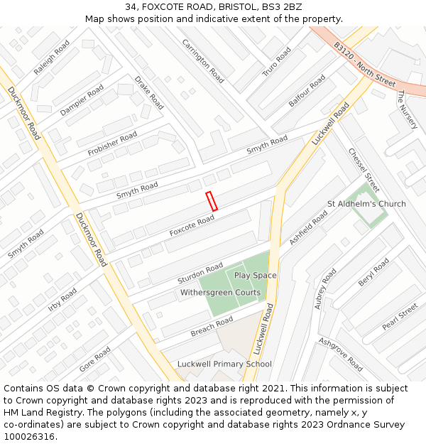 34, FOXCOTE ROAD, BRISTOL, BS3 2BZ: Location map and indicative extent of plot