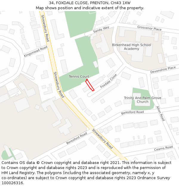 34, FOXDALE CLOSE, PRENTON, CH43 1XW: Location map and indicative extent of plot