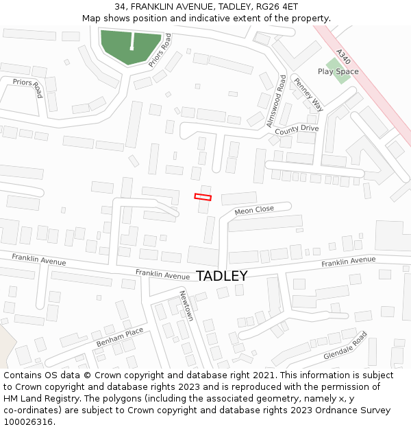 34, FRANKLIN AVENUE, TADLEY, RG26 4ET: Location map and indicative extent of plot