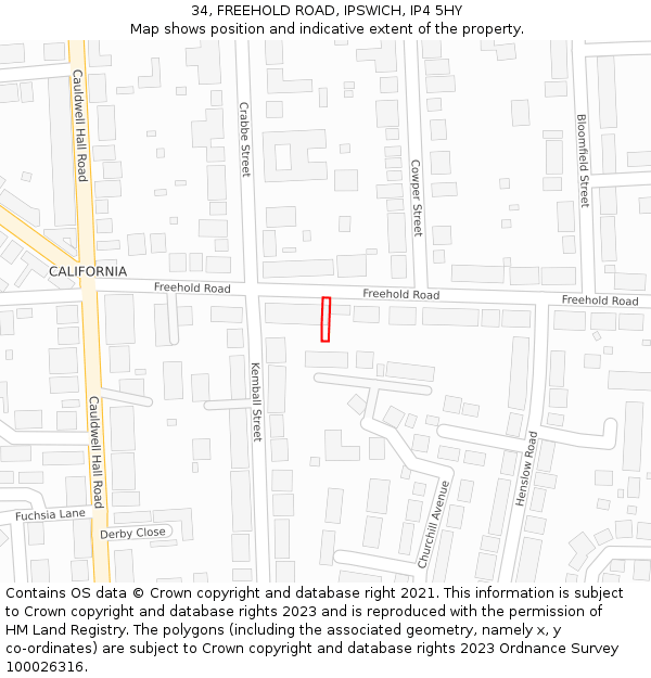 34, FREEHOLD ROAD, IPSWICH, IP4 5HY: Location map and indicative extent of plot