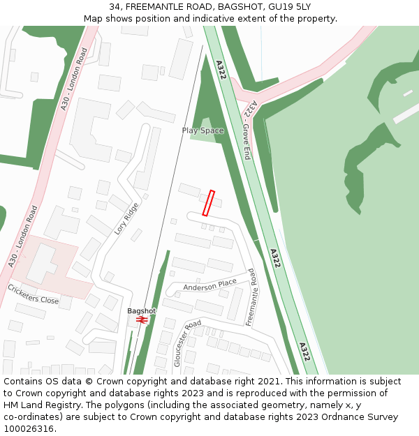 34, FREEMANTLE ROAD, BAGSHOT, GU19 5LY: Location map and indicative extent of plot