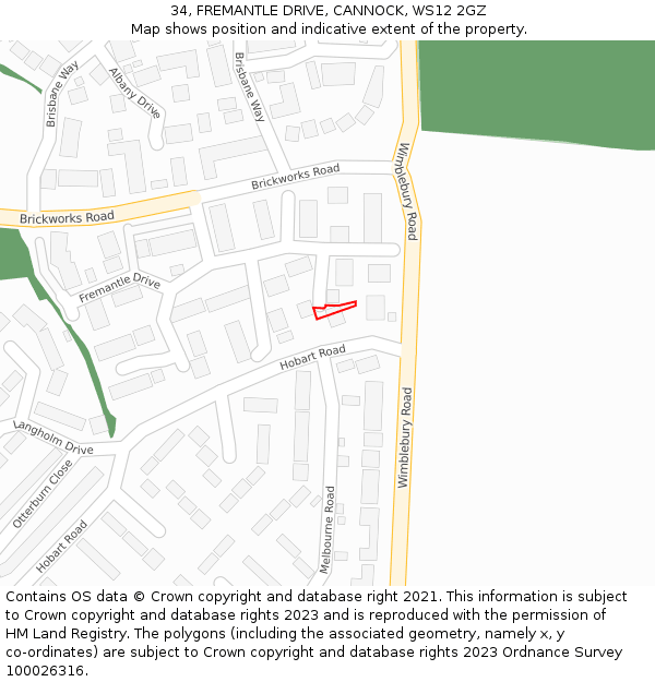 34, FREMANTLE DRIVE, CANNOCK, WS12 2GZ: Location map and indicative extent of plot