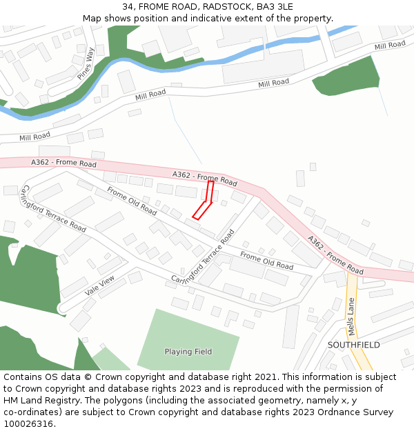 34, FROME ROAD, RADSTOCK, BA3 3LE: Location map and indicative extent of plot