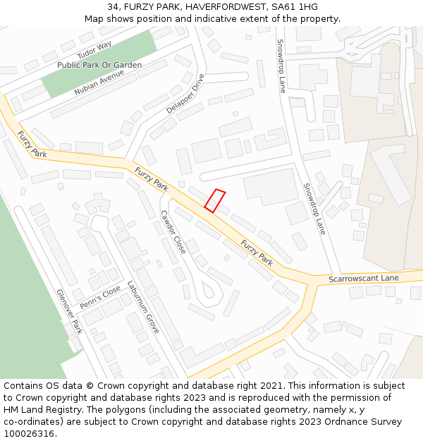 34, FURZY PARK, HAVERFORDWEST, SA61 1HG: Location map and indicative extent of plot