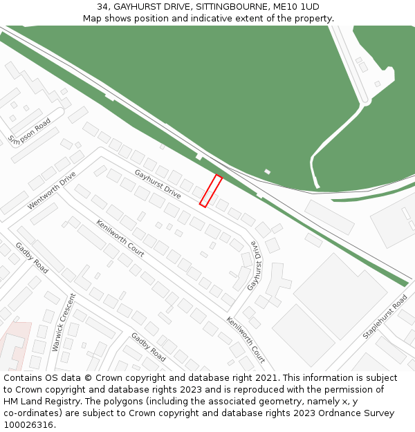 34, GAYHURST DRIVE, SITTINGBOURNE, ME10 1UD: Location map and indicative extent of plot