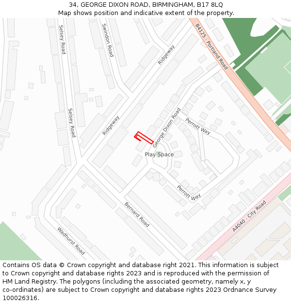 34, GEORGE DIXON ROAD, BIRMINGHAM, B17 8LQ: Location map and indicative extent of plot