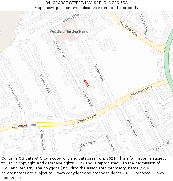 34, GEORGE STREET, MANSFIELD, NG19 6SA: Location map and indicative extent of plot