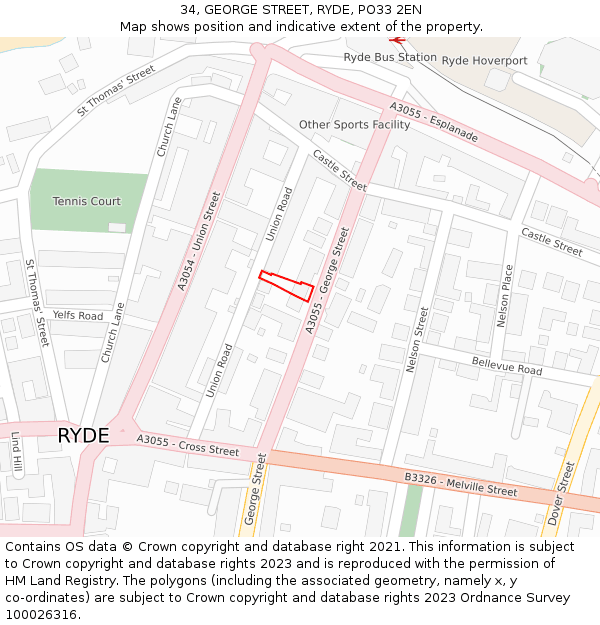 34, GEORGE STREET, RYDE, PO33 2EN: Location map and indicative extent of plot