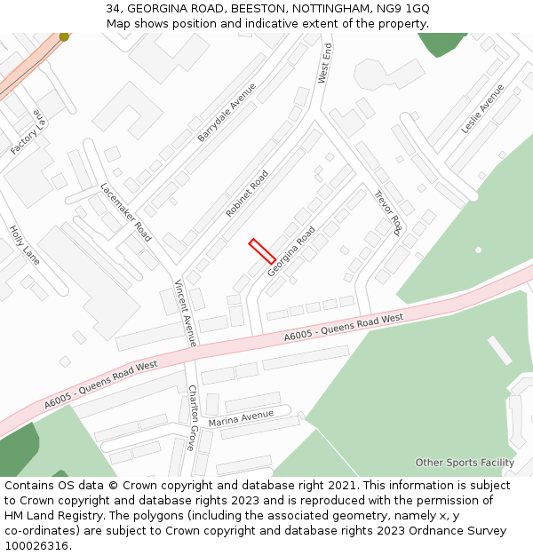 34, GEORGINA ROAD, BEESTON, NOTTINGHAM, NG9 1GQ: Location map and indicative extent of plot