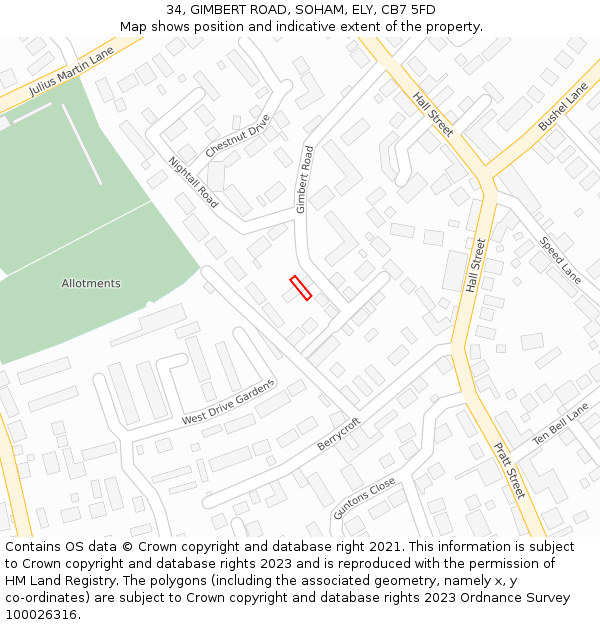34, GIMBERT ROAD, SOHAM, ELY, CB7 5FD: Location map and indicative extent of plot