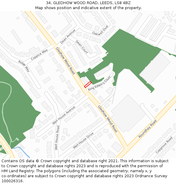 34, GLEDHOW WOOD ROAD, LEEDS, LS8 4BZ: Location map and indicative extent of plot