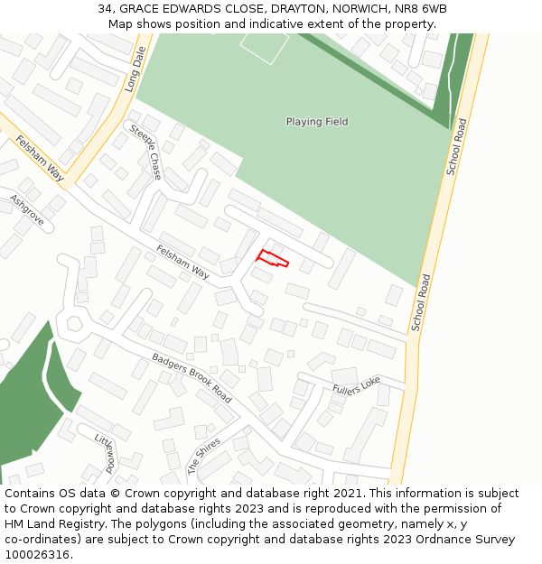 34, GRACE EDWARDS CLOSE, DRAYTON, NORWICH, NR8 6WB: Location map and indicative extent of plot