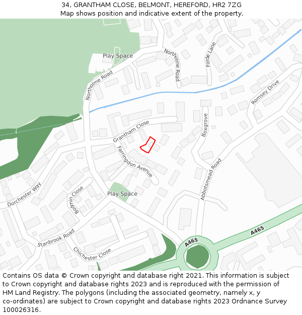34, GRANTHAM CLOSE, BELMONT, HEREFORD, HR2 7ZG: Location map and indicative extent of plot