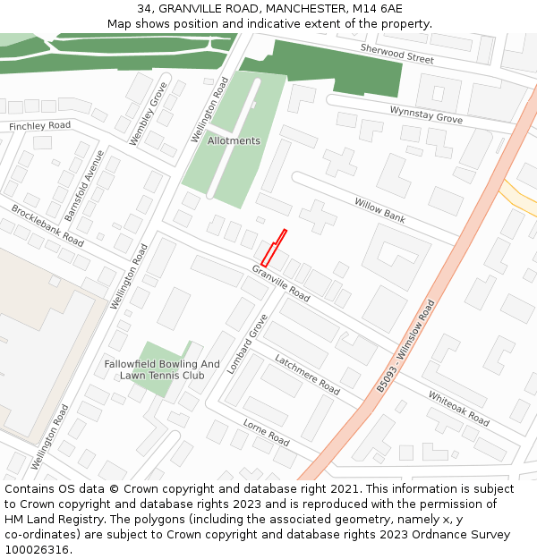 34, GRANVILLE ROAD, MANCHESTER, M14 6AE: Location map and indicative extent of plot