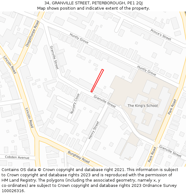 34, GRANVILLE STREET, PETERBOROUGH, PE1 2QJ: Location map and indicative extent of plot