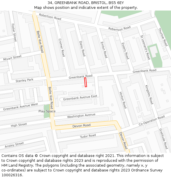 34, GREENBANK ROAD, BRISTOL, BS5 6EY: Location map and indicative extent of plot
