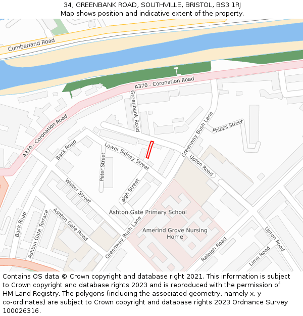 34, GREENBANK ROAD, SOUTHVILLE, BRISTOL, BS3 1RJ: Location map and indicative extent of plot