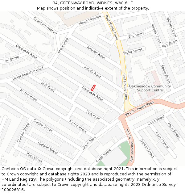 34, GREENWAY ROAD, WIDNES, WA8 6HE: Location map and indicative extent of plot