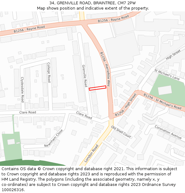 34, GRENVILLE ROAD, BRAINTREE, CM7 2PW: Location map and indicative extent of plot