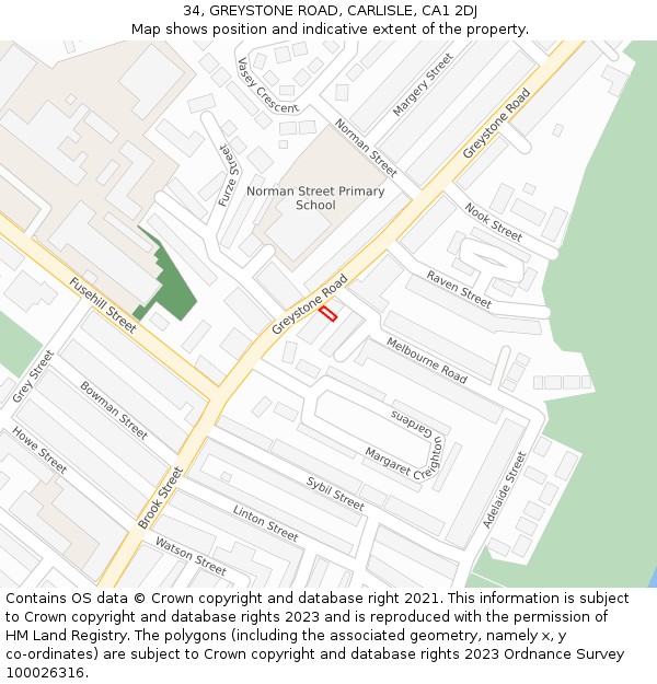 34, GREYSTONE ROAD, CARLISLE, CA1 2DJ: Location map and indicative extent of plot