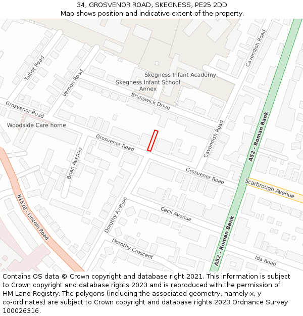 34, GROSVENOR ROAD, SKEGNESS, PE25 2DD: Location map and indicative extent of plot