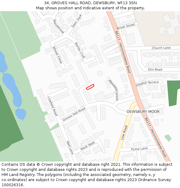 34, GROVES HALL ROAD, DEWSBURY, WF13 3SN: Location map and indicative extent of plot
