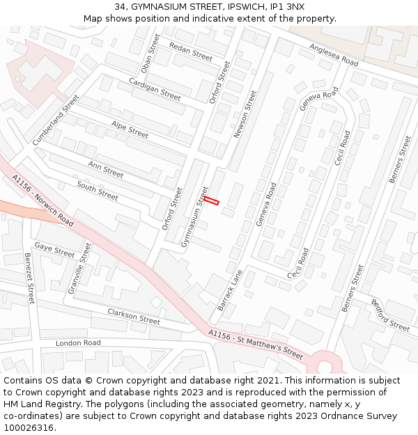 34, GYMNASIUM STREET, IPSWICH, IP1 3NX: Location map and indicative extent of plot