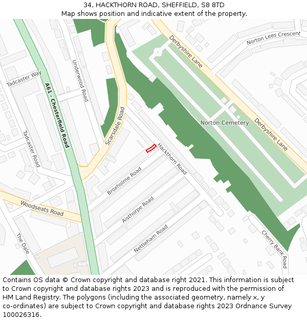 34, HACKTHORN ROAD, SHEFFIELD, S8 8TD: Location map and indicative extent of plot