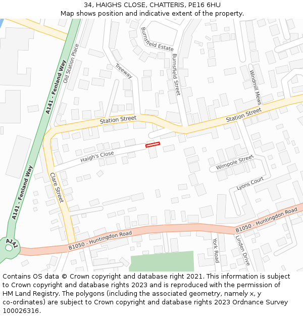 34, HAIGHS CLOSE, CHATTERIS, PE16 6HU: Location map and indicative extent of plot