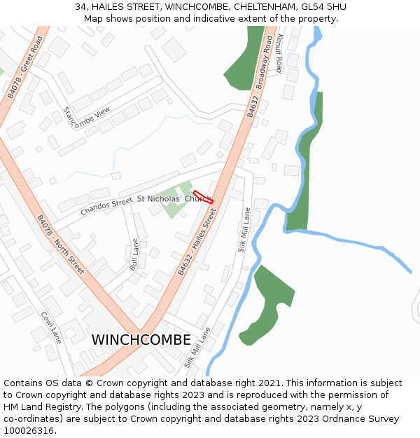 34, HAILES STREET, WINCHCOMBE, CHELTENHAM, GL54 5HU: Location map and indicative extent of plot
