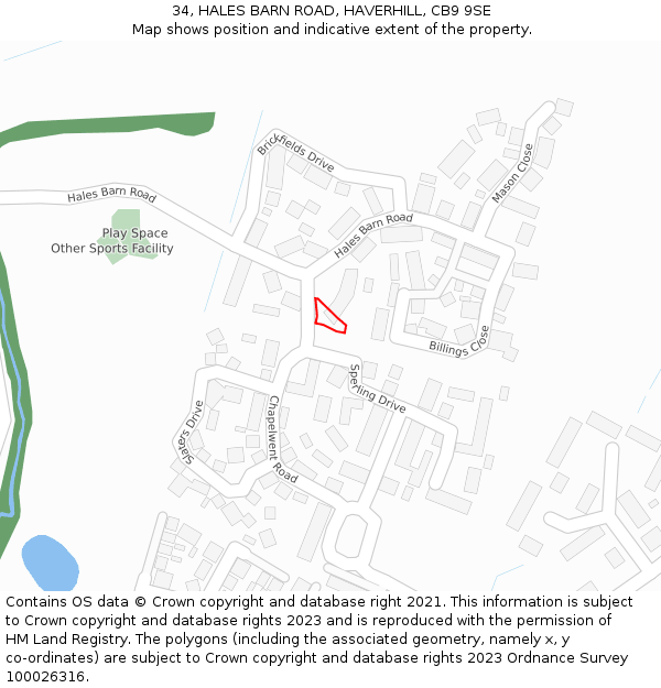 34, HALES BARN ROAD, HAVERHILL, CB9 9SE: Location map and indicative extent of plot