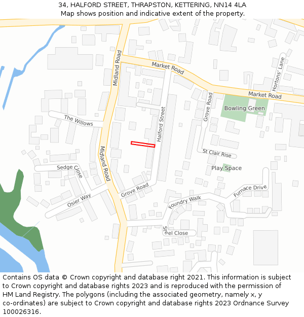 34, HALFORD STREET, THRAPSTON, KETTERING, NN14 4LA: Location map and indicative extent of plot