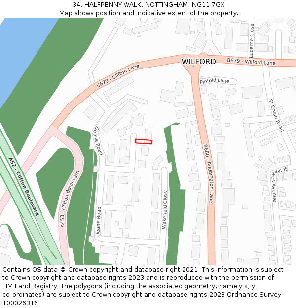 34, HALFPENNY WALK, NOTTINGHAM, NG11 7GX: Location map and indicative extent of plot