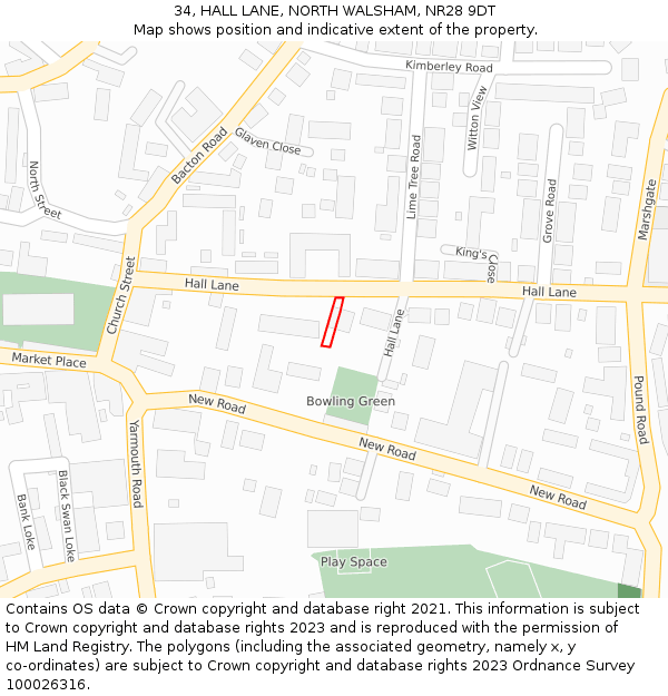 34, HALL LANE, NORTH WALSHAM, NR28 9DT: Location map and indicative extent of plot