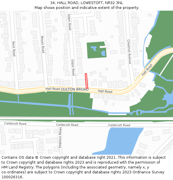 34, HALL ROAD, LOWESTOFT, NR32 3NL: Location map and indicative extent of plot
