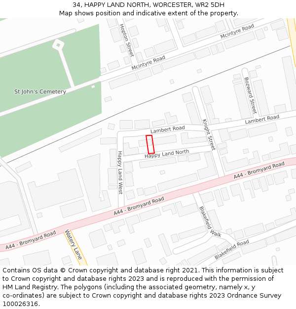 34, HAPPY LAND NORTH, WORCESTER, WR2 5DH: Location map and indicative extent of plot
