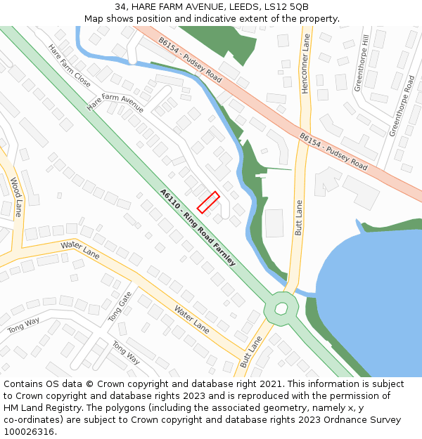 34, HARE FARM AVENUE, LEEDS, LS12 5QB: Location map and indicative extent of plot