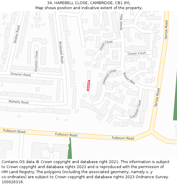 34, HAREBELL CLOSE, CAMBRIDGE, CB1 9YL: Location map and indicative extent of plot