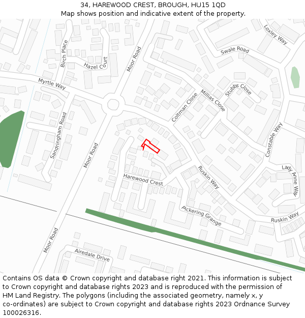 34, HAREWOOD CREST, BROUGH, HU15 1QD: Location map and indicative extent of plot