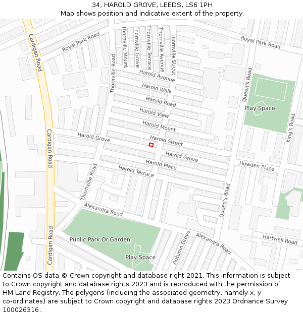 34, HAROLD GROVE, LEEDS, LS6 1PH: Location map and indicative extent of plot