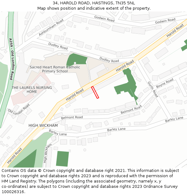 34, HAROLD ROAD, HASTINGS, TN35 5NL: Location map and indicative extent of plot
