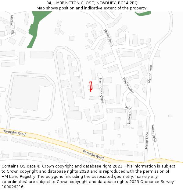 34, HARRINGTON CLOSE, NEWBURY, RG14 2RQ: Location map and indicative extent of plot