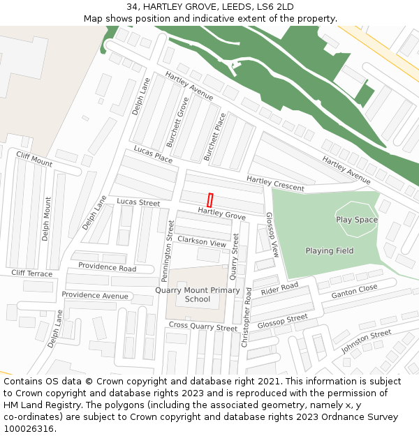 34, HARTLEY GROVE, LEEDS, LS6 2LD: Location map and indicative extent of plot